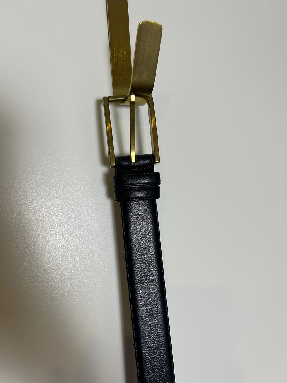 Men's Black Leather Dress Belt with Brushed Gold Buckle